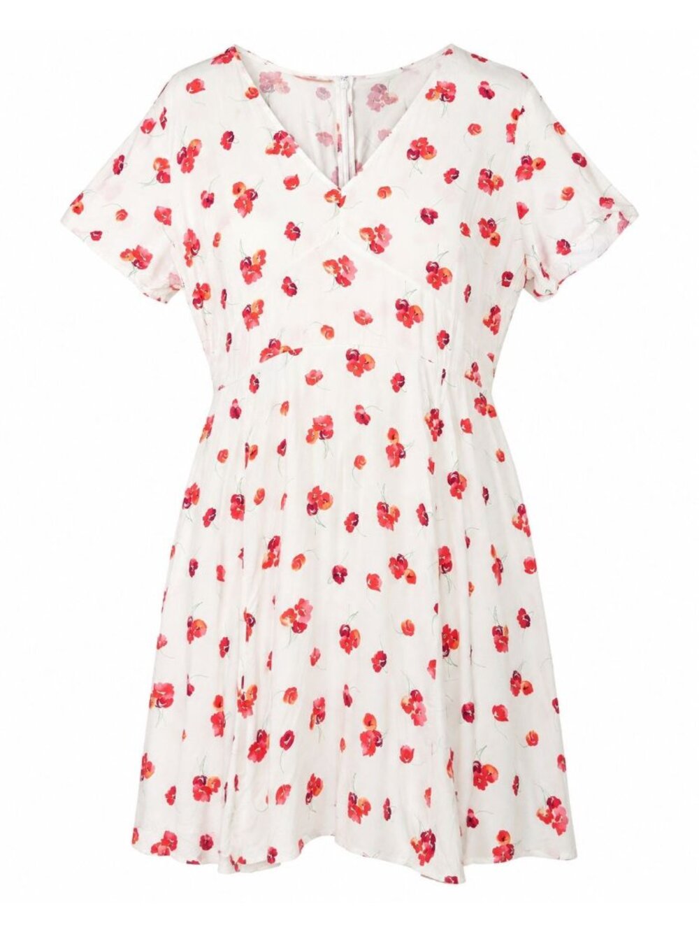 HK37 - "GAP Women's 16 White Red Poppy Floral Fit & Flare Rayon Dress Short Slee